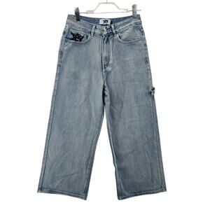 Stussy Jeans Size Small Wide Leg Baggy Carpenter Embroidered Logo Light Wash